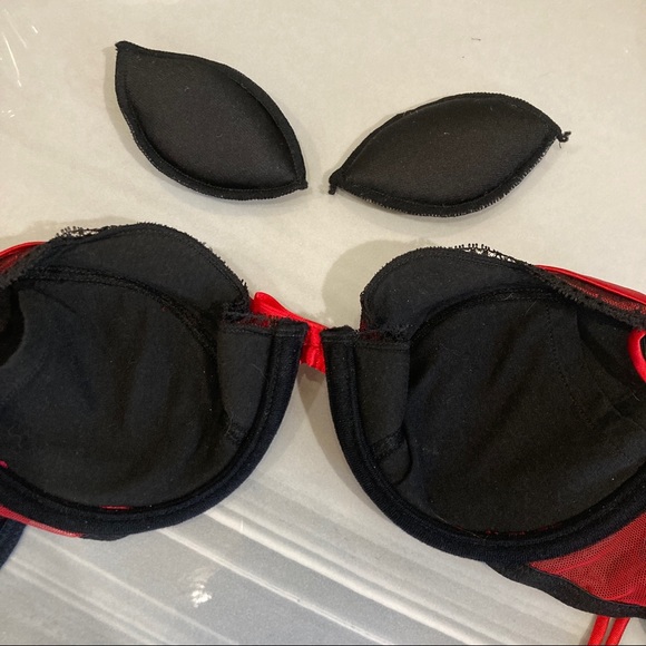 EUC Lily of France 36B Red Lace Bra with Pad Pockets - Picture 4 of 5